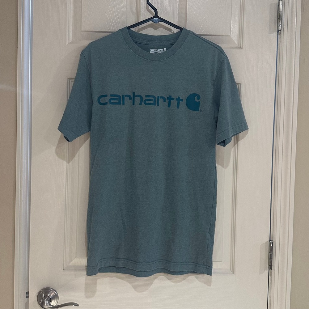 Carhartt Loose Fit Graphic T-Shirt XS‎ Green Teal Logo Short Sleeve Crew Neck